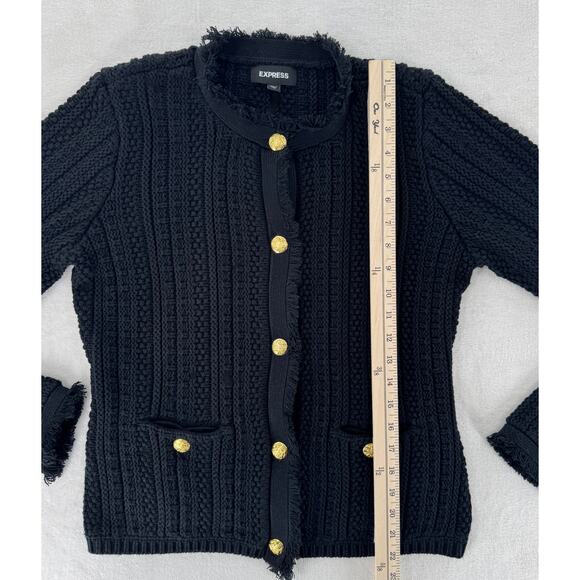 Express Black Sweater Jacket Lady Gold Button Knit Cardigan M Grannycore NWOT - Picture 7 of 9